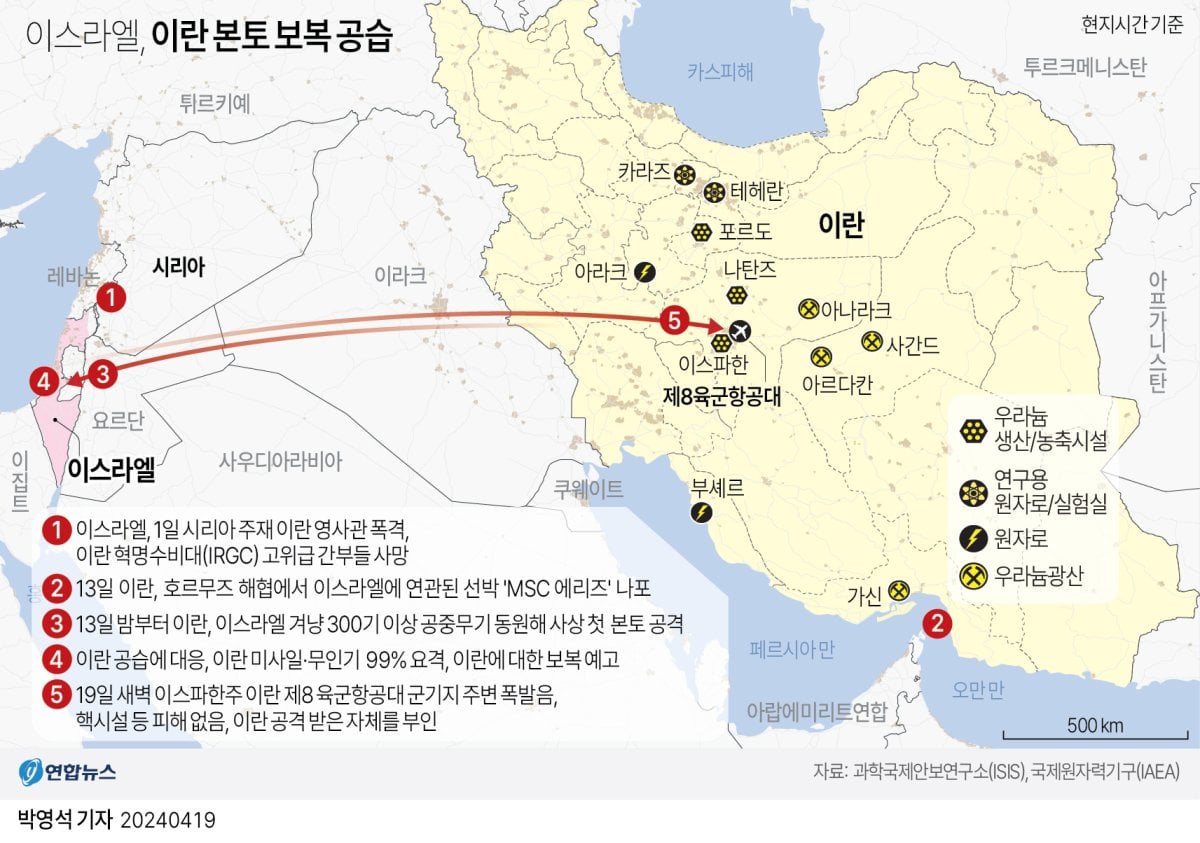 [그래픽] 이스라엘, 이란 본토 보복 공격