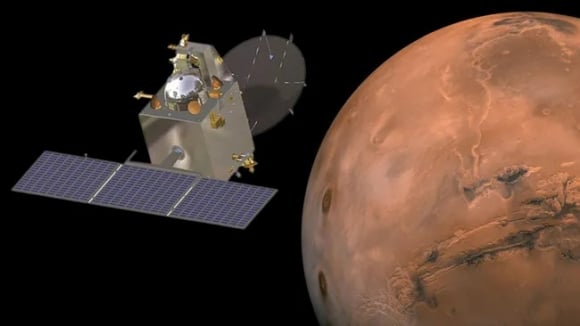 화성 궤도를 도는 인도의 망갈리안 1호 그래픽.(출처 NASA/ISRO/Robert Lea)