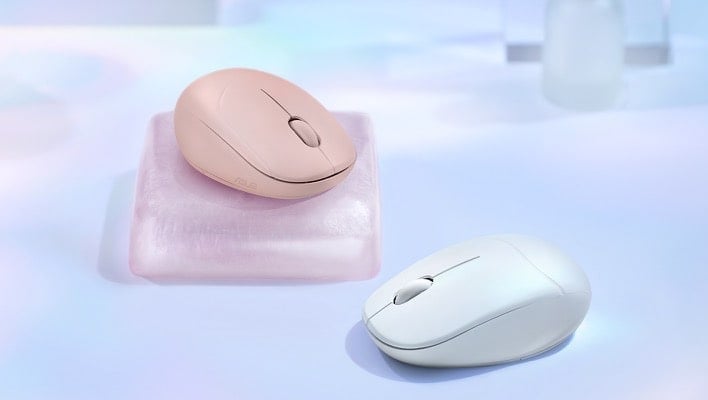 ASUS Fragrance Mouse의 흰색과 분홍색 컬러웨이.