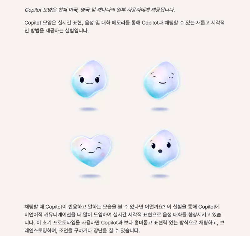 마이크로소프트 코파일럿 모양 기능 설명입니다.