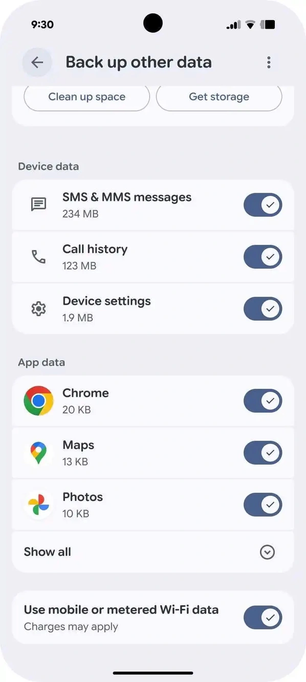 안드로이드 시스템 백업 화면입니다.