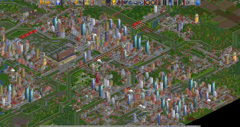 OpenTTD 게임 화면입니다.